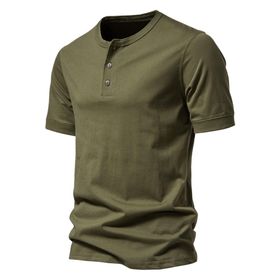 Bestgift Henry Ordu Yeşili Üç Düğmeli Erkek Kısa Kollu T-shirt