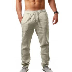 Bestgift Hip Hop Bej Keten Erkek Pantolon