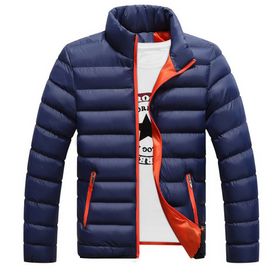Bestgift Kapitone Lacivert Mavi Yüksek Yaka Erkek Ceket