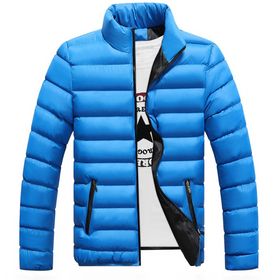 Bestgift Kapitone Mavi Yüksek Yaka Erkek Ceket