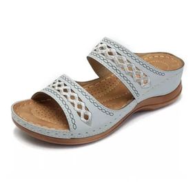 Bestgift Mavi Light Blue Orta Topuk Kalın Alt Açık Parmak Yumuşak Kadın Terlik