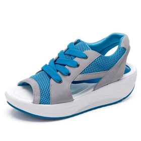 Bestgift Mavi Sallanan Örgü Rahat Spor Kadın Sandalet
