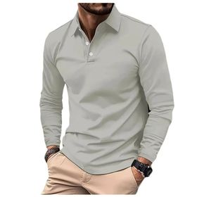 Bestgift Polo Açık Gri Uzun Kollu Erkek Gömlek