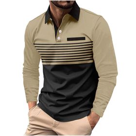 Bestgift Polo Kahverengi Uzun Kollu Çizgili Baskılı Erkek Gömlek