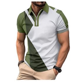 Bestgift Polo Ordu Yeşili Kısa Kollu Fermuar Yaka Erkek Gömlek