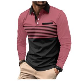 Bestgift Polo Pembe Uzun Kollu Çizgili Baskılı Erkek Gömlek