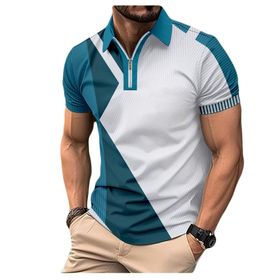 Bestgift Polo Tavuskuşu Mavisi Kısa Kollu Fermuar Yaka Erkek Gömlek
