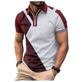 Bestgift Polo Wine Red Kısa Kollu Fermuar Yaka Erkek Gömlek