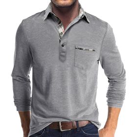 Bestgift Polo Yaka Açık Gri Uzun Kollu Erkek Gömlek