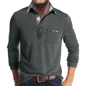 Bestgift Polo Yaka Gri Uzun Kollu Erkek Gömlek