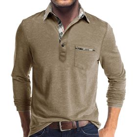 Bestgift Polo Yaka Haki Uzun Kollu Erkek Gömlek