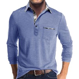 Bestgift Polo Yaka Mavi Light Blue Uzun Kollu Erkek Gömlek