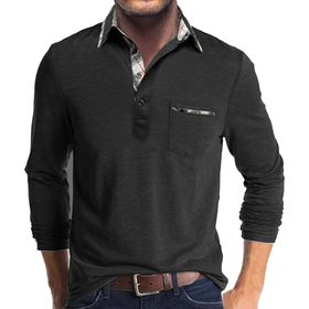 Bestgift Polo Yaka Siyah Uzun Kollu Erkek Gömlek