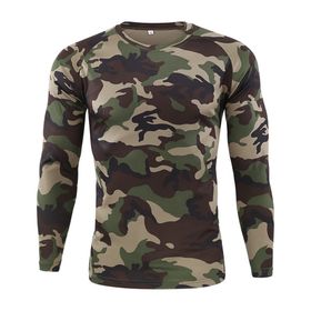Bestgift Resim Rengi 10 Yuvarlak Boyun Uzun Kollu Kamuflaj Erkek T-Shirt