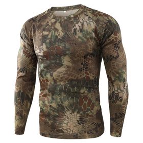 Bestgift Resim Rengi 12 Yuvarlak Boyun Uzun Kollu Kamuflaj Erkek T-Shirt