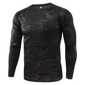 Bestgift Resim Rengi 14 Yuvarlak Boyun Uzun Kollu Kamuflaj Erkek T-Shirt