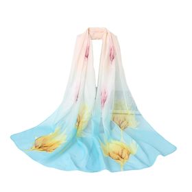 Bestgift Resim Rengi 4 Şifon İpek 150x150 cm Kadın Eşarp Şal
