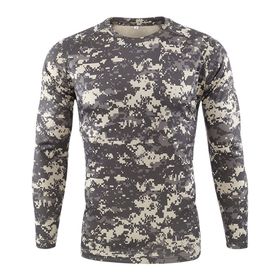 Bestgift Resim Rengi 4 Yuvarlak Boyun Uzun Kollu Kamuflaj Erkek T-Shirt
