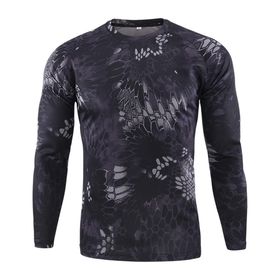 Bestgift Resim Rengi 5 Yuvarlak Boyun Uzun Kollu Kamuflaj Erkek T-Shirt