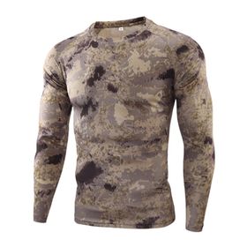 Bestgift Resim Rengi 8 Yuvarlak Boyun Uzun Kollu Kamuflaj Erkek T-Shirt
