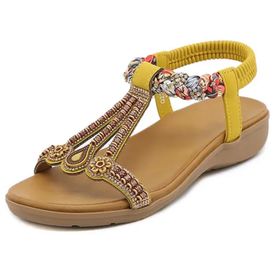 Bestgift Sarı Elastik Bant Rahat Hafif Kadın Sandalet