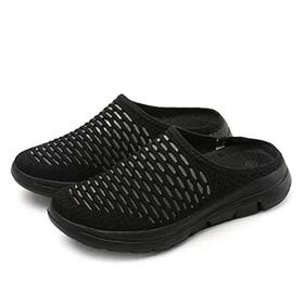 Bestgift Siyah Kalın Taban Topuksuz Kadın Sandalet