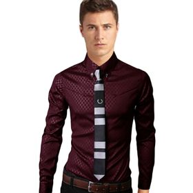 Bestgift Slim Fit Wein Kırmızı Kent Yaka Uzun Kollu Erkek Gömlek