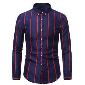Bestgift Slim Tibet Mavisi Çizgili Uzun Kollu Erkek Gömlek