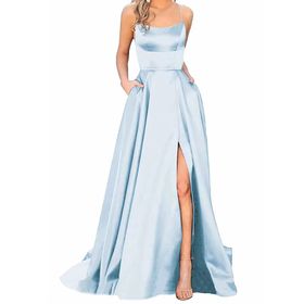 Bestgift Straplez Mavi Light Blue Uzun Kadın Abiye