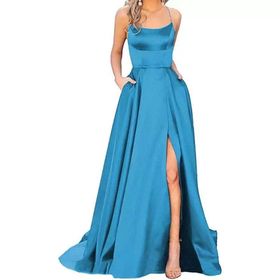 Bestgift Straplez Mavi Sky Blue Uzun Kadın Abiye