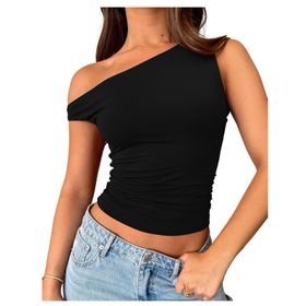 Bestgift Tank Siyah Düz Kadın T-shirt