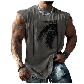 Bestgift Tank Top Açık Gri Baskılı Kısa Kollu Erkek Gömlek