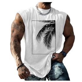 Bestgift Tank Top Beyaz Baskılı Kısa Kollu Büyük Beden Erkek Gömlek