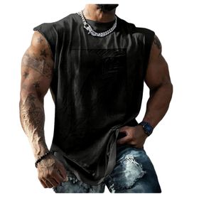 Bestgift Tank Top Gri Baskılı Kısa Kollu Büyük Beden Erkek Gömlek