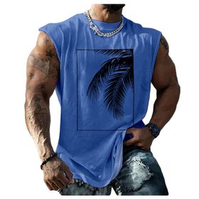 Bestgift Tank Top Mavi Sky Blue Baskılı Kısa Kollu Büyük Beden Erkek Gömlek