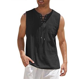 Bestgift Tank Top Siyah Bağcıklı Kısa Kollu Erkek T-shirt
