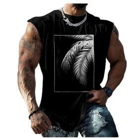 Bestgift Tank Top Siyah Baskılı Kısa Kollu Büyük Beden Erkek Gömlek