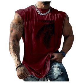 Bestgift Tank Top Wine Red Baskılı Kısa Kollu Büyük Beden Erkek Gömlek