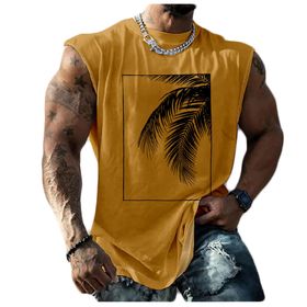 Bestgift Tank Top Yellow Baskılı Kısa Kollu Büyük Beden Erkek Gömlek
