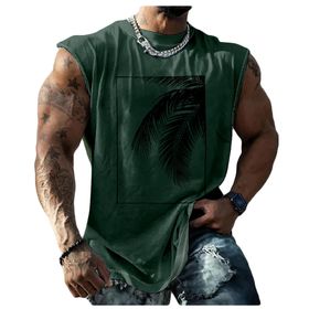 Bestgift Tank Top Yeşil Baskılı Kısa Kollu Büyük Beden Erkek Gömlek