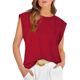 Bestgift Top Tank Top Wine Red Yuvarlak Yaka Çizgili Kolsuz Kadın T-shirt