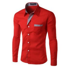 Bestgift Trend Uzun Kollu Dar Kesim Düz Renk Kırmızı Erkek Gömlek
