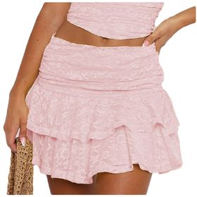 Bestgift Y2K Pembe Kırmızı Çok Katmanlı Kadın Etek