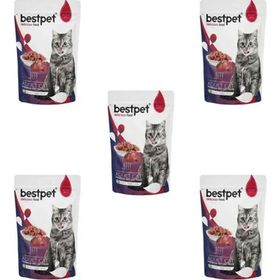 Bestpet 5x85 gr Adult Jelly Biftekli Pouch Kedi Mama