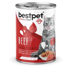 Bestpet Yetişkin Kediler İçin 12x400 gr Taze Sığır Parça Etli ve Soslu Yaş Mama