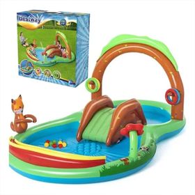 Bestway 53093 295x199x130 cm Orman Temalı Kaydıraklı Fıskiyeli Aksesuarlı Şişme Eğlence Havuzu