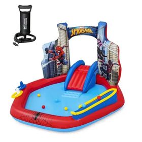 Bestway 98793 211x206x127 cm Spiderman Temalı Kaydıraklı Fıskiyeli AquaPark Şişme Eğlence Havuzu