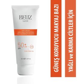 Beuz Sanse SPF50+ 50 ml Yağlı ve Karma Ciltler İçin Çok Yüksek Korumalı Güneş Kremi ve Makyaj Bazı