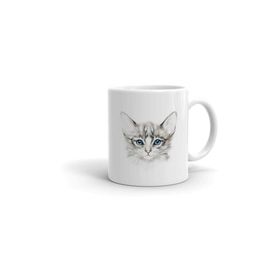 Beyaz Mavi Gözlü Kedi Baskılı Kupa