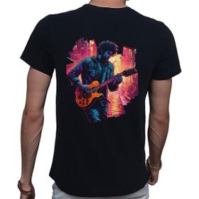 Beyaz Penguen Neon Guitar Siyah Penye Basic Erkek Tişört